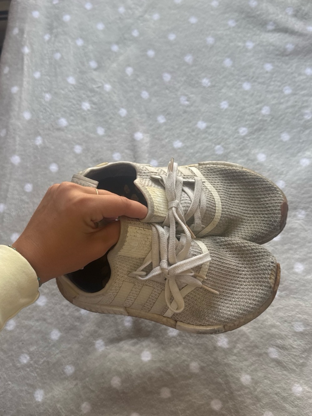 adidas men’s Beige Knit Sneakers with Gum Toe